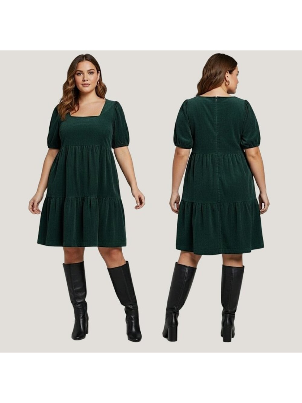 NWT BLACK TAPE Baby Doll Corduroy Drop Waist Emerald Green Dress